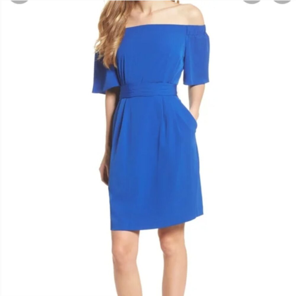 NWT Eliza J. off the shoulder obi dress royal blue‎ 10P